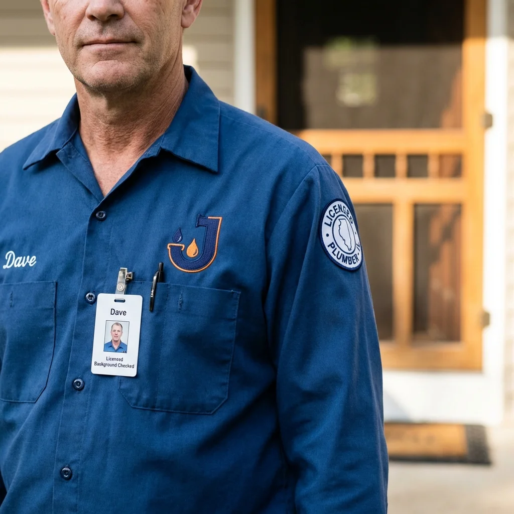 Licensed plumber showing ID badge in Manchester, KY