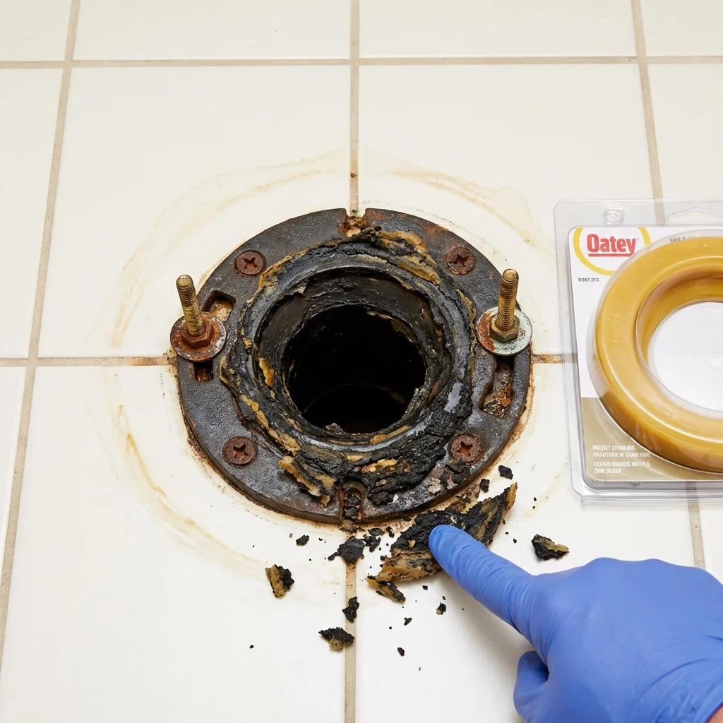 Failed wax ring showing water seepage at the base of a toilet in a Manchester, KY home