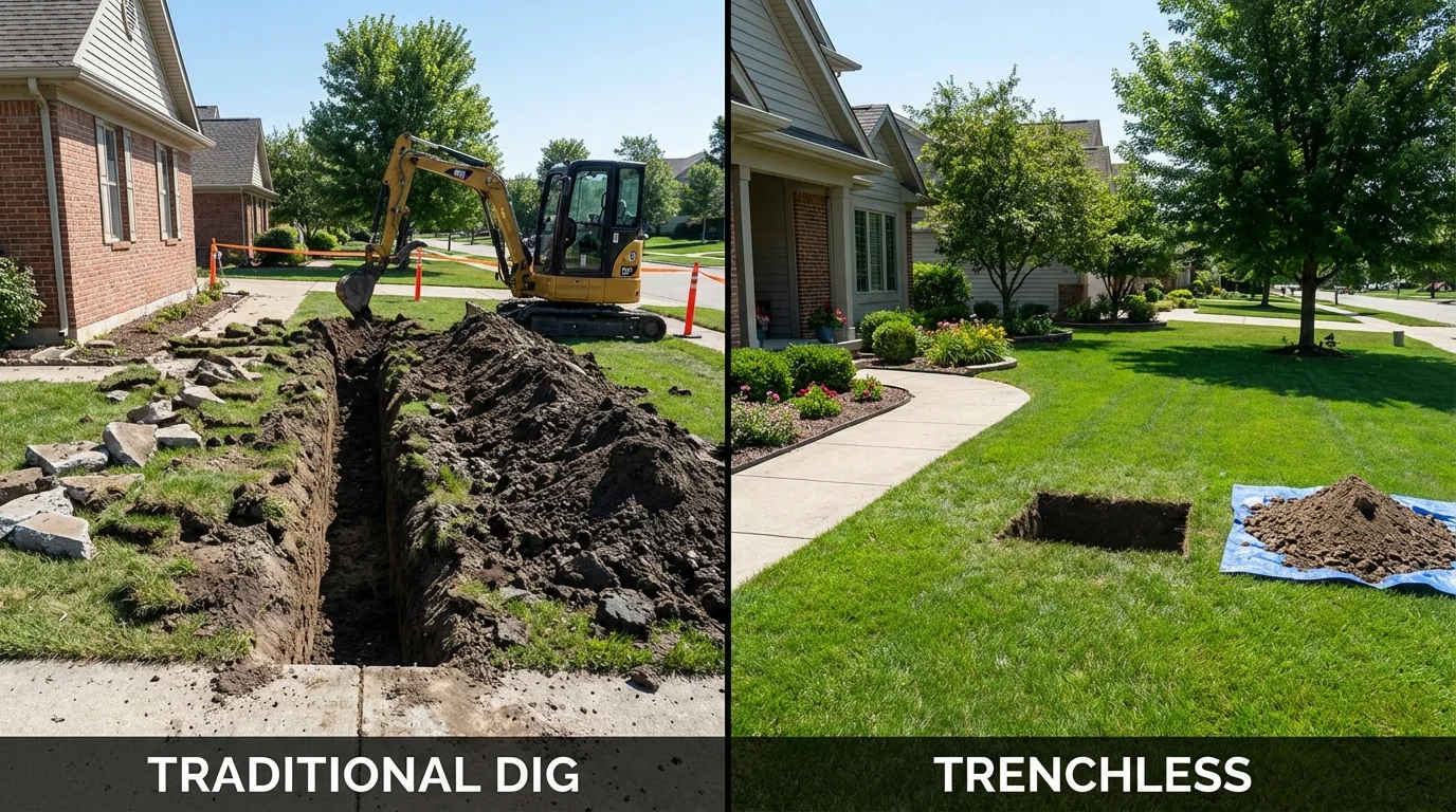 Trenchless sewer repair with minimal yard damage versus traditional excavation in Manchester, KY